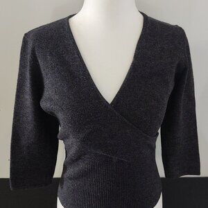 INC Petite Gray Bodycon 3/4 Sleeve, Knit Figure Hugging Surplice Wrap V Neck